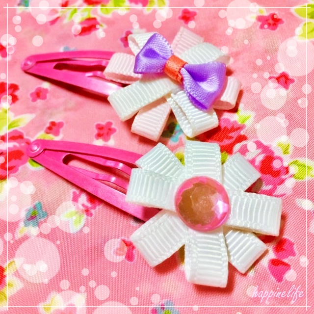 簡単に作れるお花リボンのキッズパッチンピンの作り方〜ハンドメイド